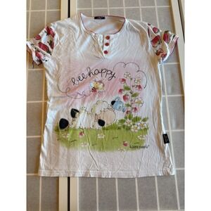La Casa Italiana Happy People Strawberry Twee Shirt Women's Small 100% Cotton